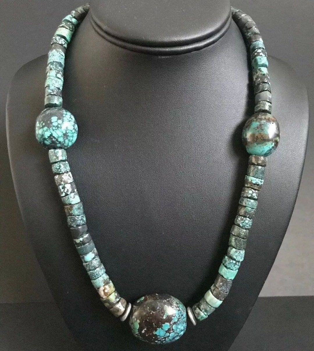 Sterling Silver Turquoise Bead Necklace. 20.25 Inch - Etsy