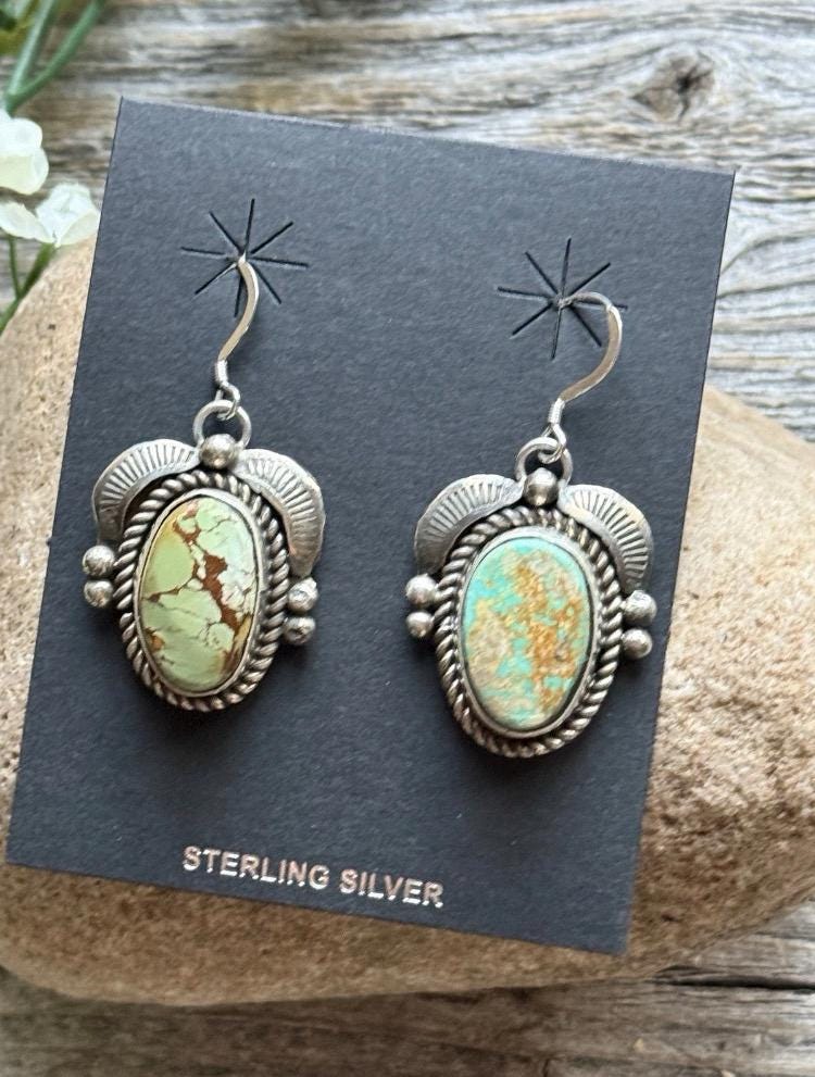 Navajo Sterling Silver Royston Turquoise Earrings C Yazzie - Etsy
