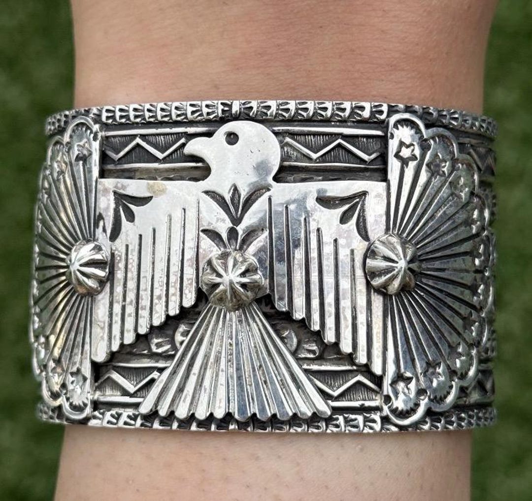 Sunshine Reeves Sterling Silver Thunderbird Cuff Bracelet Navajo