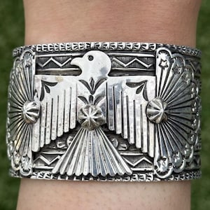 Sunshine Reeves Sterling Silver Thunderbird Cuff Bracelet Navajo Gift