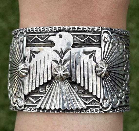 Sunshine Reeves Sterling Silver Thunderbird Cuff Bracelet Navajo