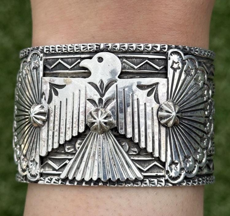 Sunshine Reeves Sterling Silver Thunderbird Cuff Bracelet Navajo