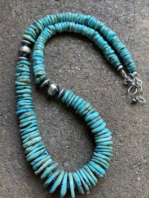 Sterling Silver Graduated Turquoise Bead Necklace. 18 Inch Etsy