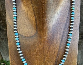 Sterling Silver Blue Turquoise W 6mm Pearls Bead Necklace. 18 inch