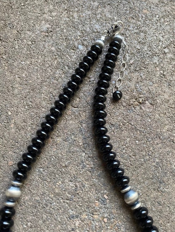 Sterling Silver Black Onyx W Pearls Bead Necklace. 17 Inch