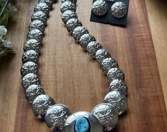 Navajo Sterling Silver Turquoise Stamped Pillow Beads Bead