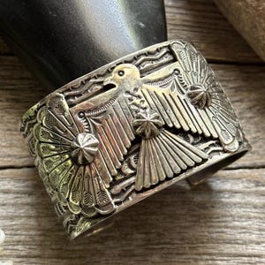 Sunshine Reeves Sterling Silver Thunderbird Cuff Bracelet Navajo Gift