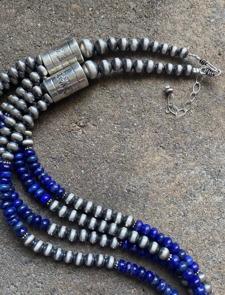 Sterling Silver Multi Strand Lapis Bead Necklace. 26 Inch - Etsy