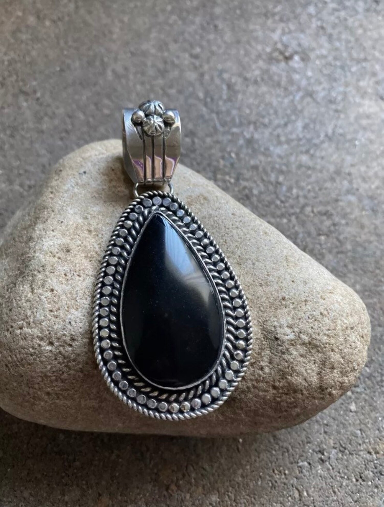 Navajo Sterling Silver Black Onyx Pendant. CY Etsy