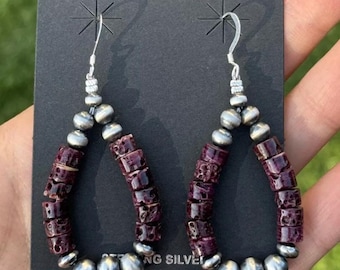Southwestern Sterling Silver Purple Spiny Oyster Pearls Loop Earrings
