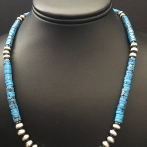 Sterling Silver Blue Turquoise Bead Necklace.18 Inch