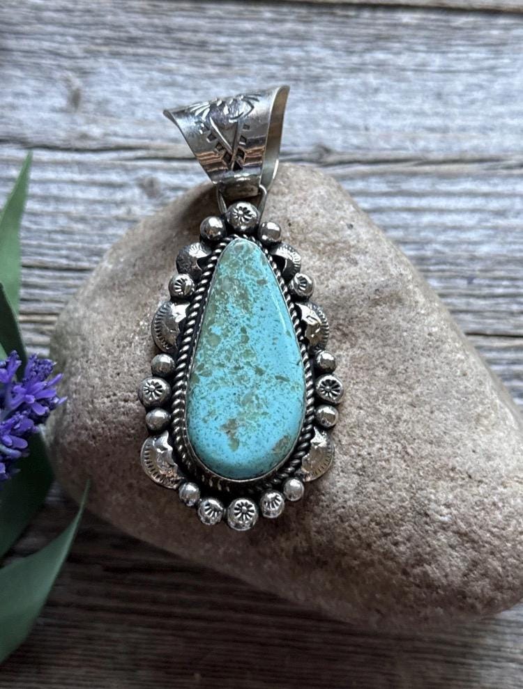 Navajo Native American Sterling Silver Turquoise Handmade Pendant
