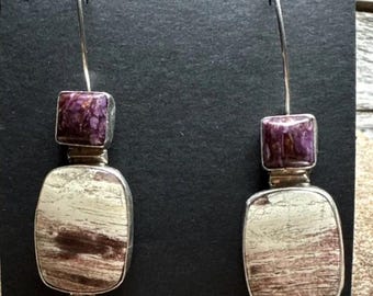 Navajo Sterling Silver Purple Spiny Oyster Multi Stone Handmade Earrings RS