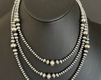 Sterling Silver Graduated Multi Strand Pearls Layered Bead Necklace 18-22 Inch