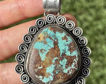 Navajo Sterling Silver Royston Turquoise Pendant. E Etta Endito