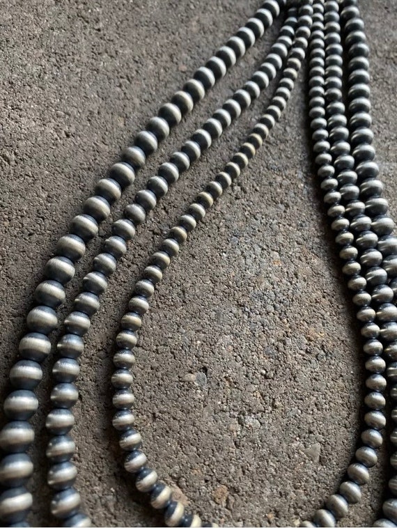 20 Three Strand Graduated Navajo Pearls Sterling Silver Necklace by R