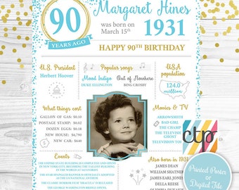 30s Born in 1931 Grandma Gift, Personalized Gift 90th Birthday Decorations 90th Birthday Poster