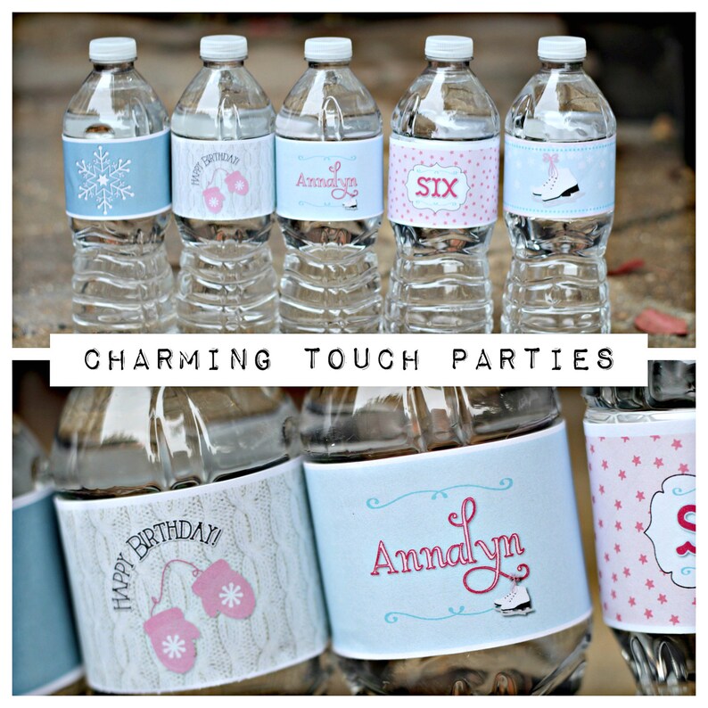 ICE SKATING BIRTHDAY Party Water Bottle Labels Printed Self | Etsy