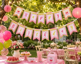 Personalized Watermelon Birthday Banner, One in a Melon Party Decor