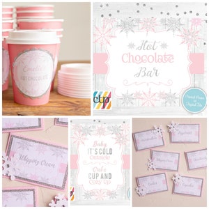 Hot Cocoa Bar Kit, Girl Winter ONEderland, Winter Wonderland, Hot Cocoa Bar Cups, Hot Chocolate Cups, Hot Chocolate Bar, Cocoa Bar Labels