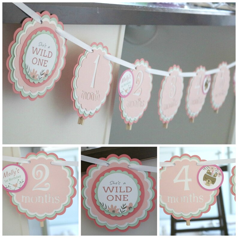 12 Month Photo Memory Banner Monogram Monthly Banner Girl 1st