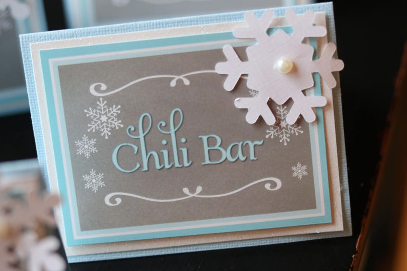 BOY WINTER ONEDERLAND Food Tents, Food Labels, Hot Chocolate Bar Labels, Boy 1st Birthday, Winter Party Decorations, Blue and Gray image 2