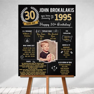 PRINTED 30th birthday poster, Back in 1995, What Happened in 1995, 30th Birthday Decorations, Black and Gold, 30th Party Decor, Vintage 1995