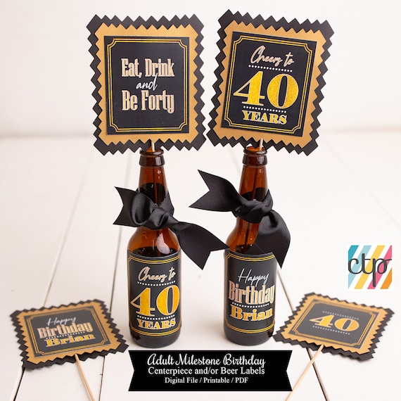 DECORACIONES DE 40 CUMPLEAÑOS 40 de fiesta Centro de mesa Decoraciones De  mesa Etiquetas de botellas de cerveza Cumpleaños para él -  México