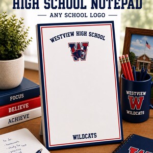 Personalized High School Notepad, Custom Logo Stationery, Teacher Gift, School Spirit