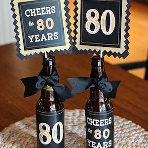 80TH BIRTHDAY DECORATIONS 80th Party Centerpiece Table Decorations Beer Bottle Labels Birthday for Him