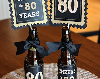 80TH BIRTHDAY DECORATIONS 80th Party Centerpiece Table Decorations Beer Bottle Labels Birthday for Him