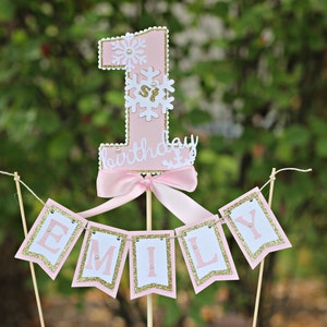 WINTER ONEDERLAND CAKE Topper, 1st Birthday Cake, Smash Cake, Winter Birthday Party Decoration, Winter Wonderland, Girl, Pink and Gold