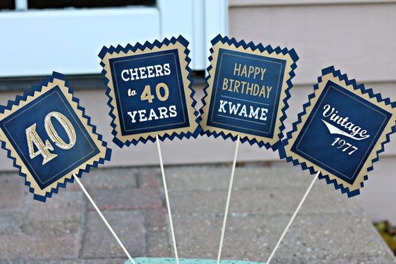 40th Birthday Party Centerpiece Sticks, 40th Birthday Centerpiece, Vintage Birthday, Cheers to 40 Years, Adult Party, Black and Gold Il_570xn