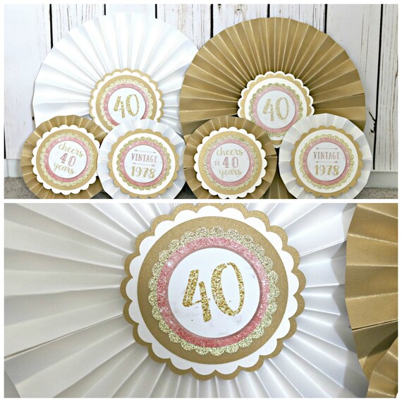 ROSE GOLD Women's Birthday Decorative Rosettes, Paper Fans, Milestone Birthday 40th Party Decorations 40th Party Decor Cheers to 40 Years Il_570xn