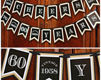 Cheers to 60 Years Adult Birthday Banner, Can Be Customized for Any Age!