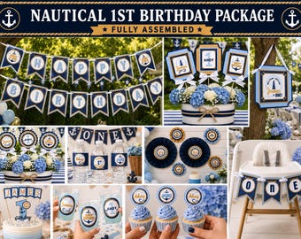 Nautical 1st Birthday Decorations Package | Ahoy It's One Birthday Party Decor | 10 Piece Package - Fully Assembled