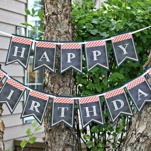 Picnic Birthday Party, Happy Birthday Banner, Picnic Garland, Red Gingham