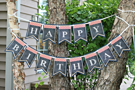 Picnic Birthday Party, Happy Birthday Banner, Picnic Garland, Red Gingham Il_570xn