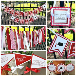 GRADUATION PARTY DECORATIONS, Graduation Banner, Graduation Centerpiece, Class of 2024, Cupcake Toppers, Congrats Grad, Red and White