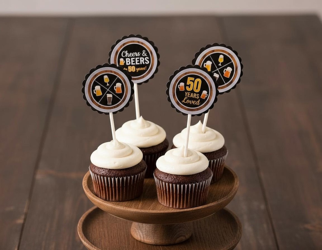 Cupcake Toppers for a Beer Themed Birthday Party, Any Age, Fully ...