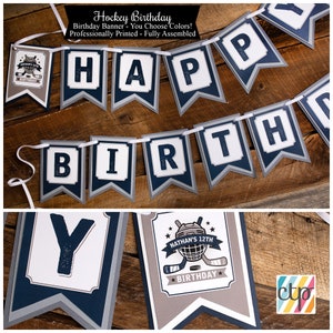 Happy Birthday Banner, Ice Hockey Party, Hockey Birthday Banner, Boy, You Choose Colors!
