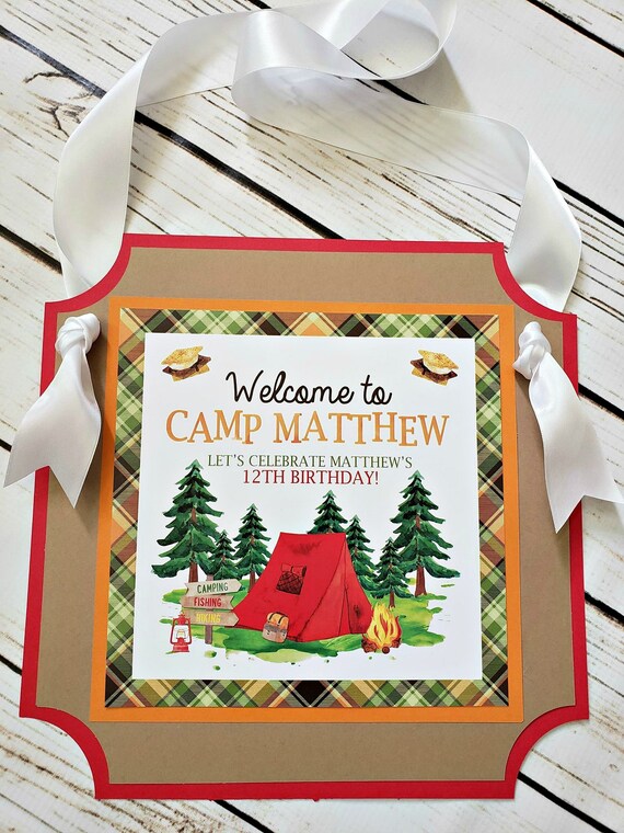 Camping Birthday Welcome Sign, Door Sign, Camping Birthday Party, Fully Assembled or Printable, Camp Out, Summer Party-Bonfire, Campfire Il_570xn