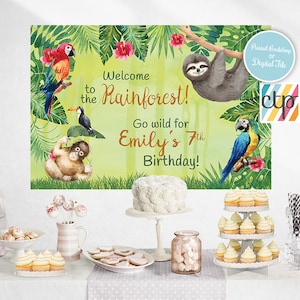 Rainforest Backdrop, Rainforest Birthday Party Buffet Table Backdrop, Jungle Cake Table, Wild Animal Birthday Decorations image 1