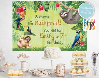 Rainforest Backdrop,  Rainforest Birthday Party Buffet Table Backdrop, Jungle Cake Table, Wild Animal Birthday Decorations