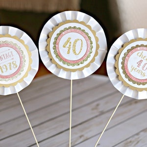 ROSE GOLD Women's Birthday Favor Tags Female Milestone Birthday 40th Party Decorations Gold Glitter 40th Party Decor Cheers to 40 Years image 6