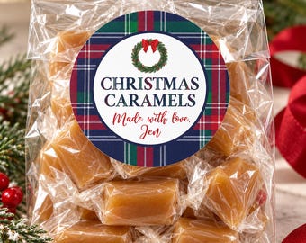 Personalized Christmas Caramel Stickers, Homemade Candy Gift Labels for Holiday Treats