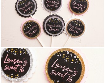 Cupcake-Topper Zum 16. Geburtstag, 24 Stück, Glitzernd, Gold, Mit 'Hello 16' & 'Sweet 16' Aufdruck