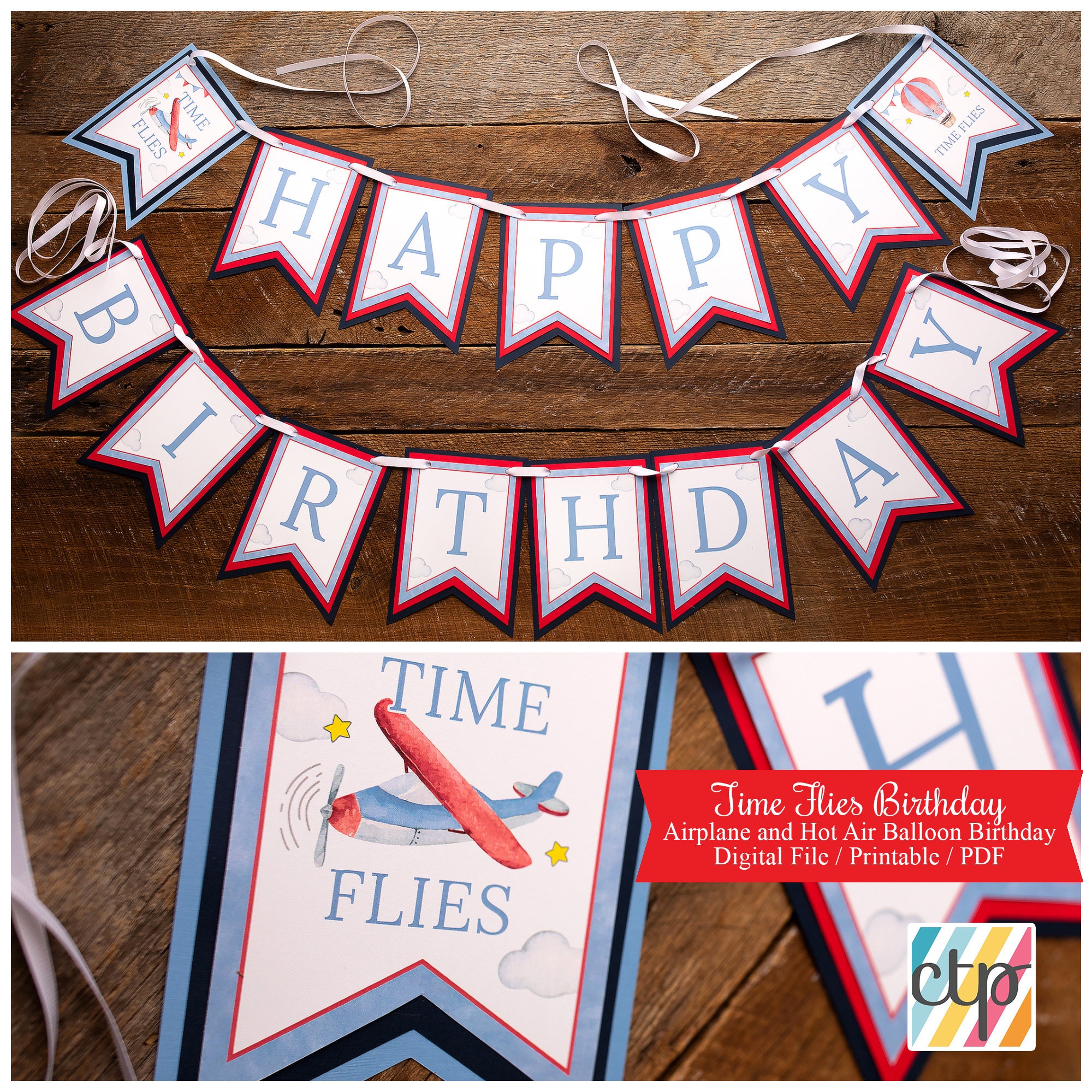 Digital Download PDF Happy Birthday Banner Time Flies - Etsy