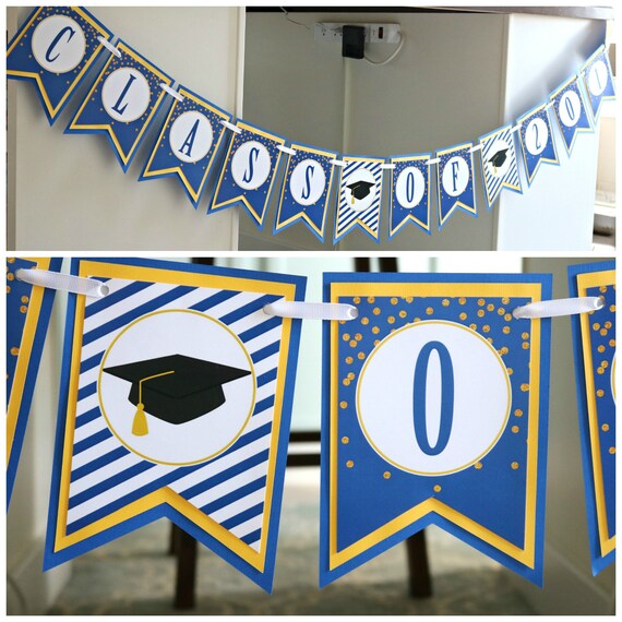 Graduation Banner, Class of 2023 Banner, Graduation Party Decorations, Blue and Yellow by