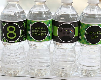 VIDEO GAME BIRTHDAY Water Bottle Labels Water Bottle Wraps Gamer Party Game Truck Party Fully Finished Video Game Decorations